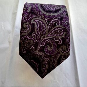 ZANETTI Gray Purple Paisley Silk Tie Made In Italy 58”-3.75" Wedding Special